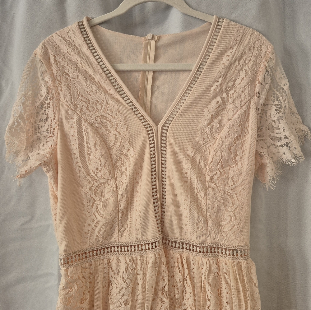 Elegant Lace V-Neck Dress in Blush